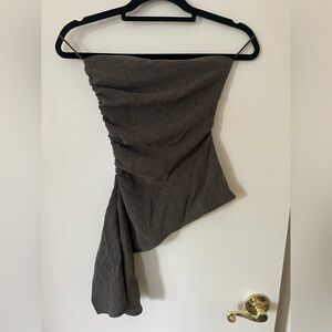 Zara Asymmetric Strapless Top in Charcoal Gray